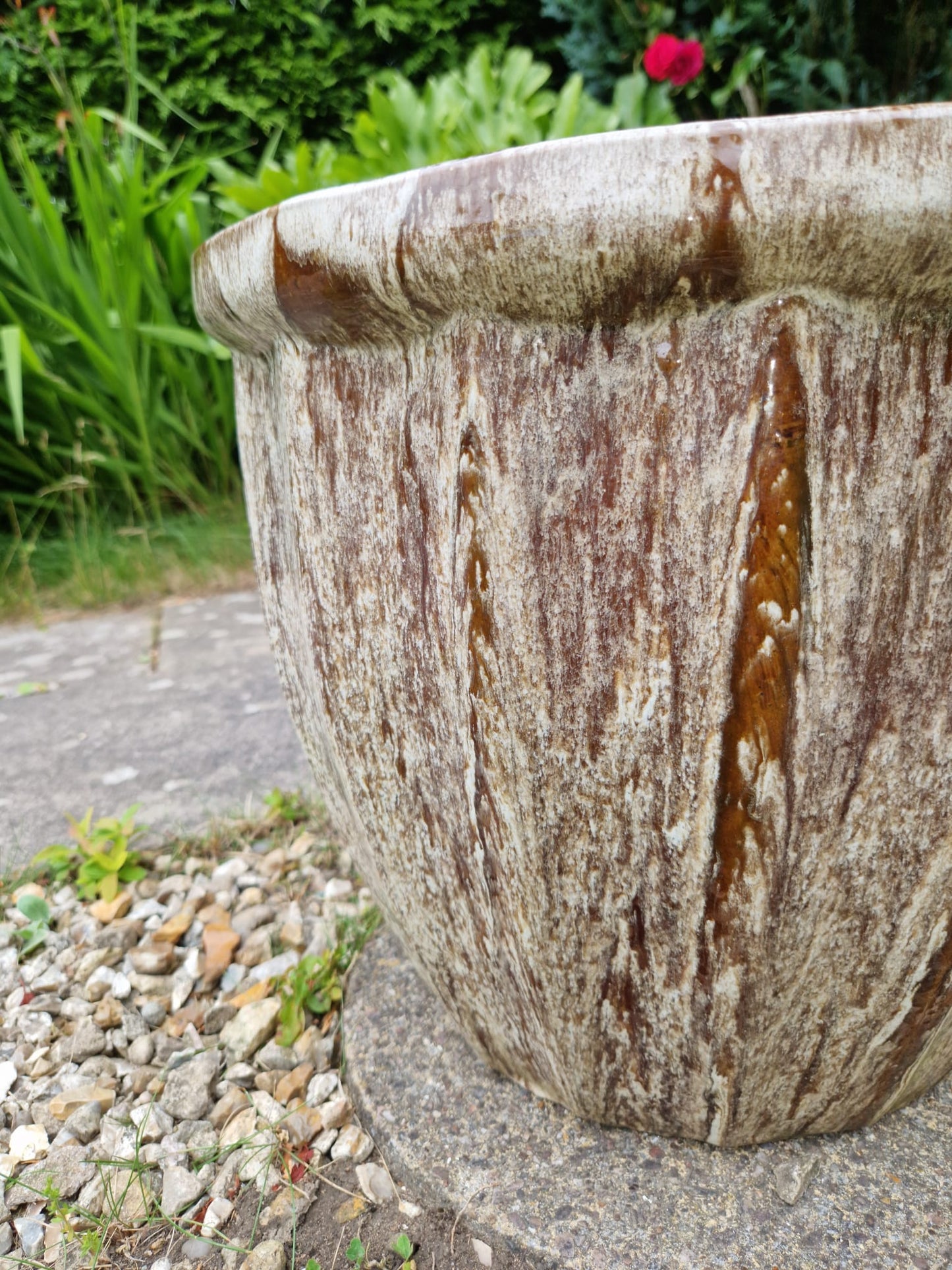 Large Vintage Heavy Fluted Glazed Garden Planter Pot Stunning