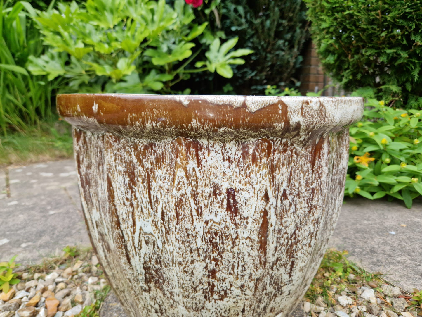 Large Vintage Heavy Fluted Glazed Garden Planter Pot Stunning
