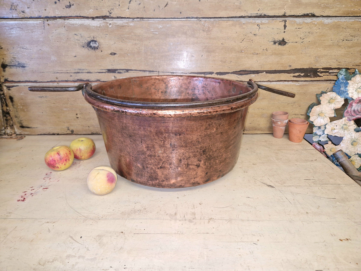 Large Antique Vintage Copper Cauldron Cooking Pot Iron Handles