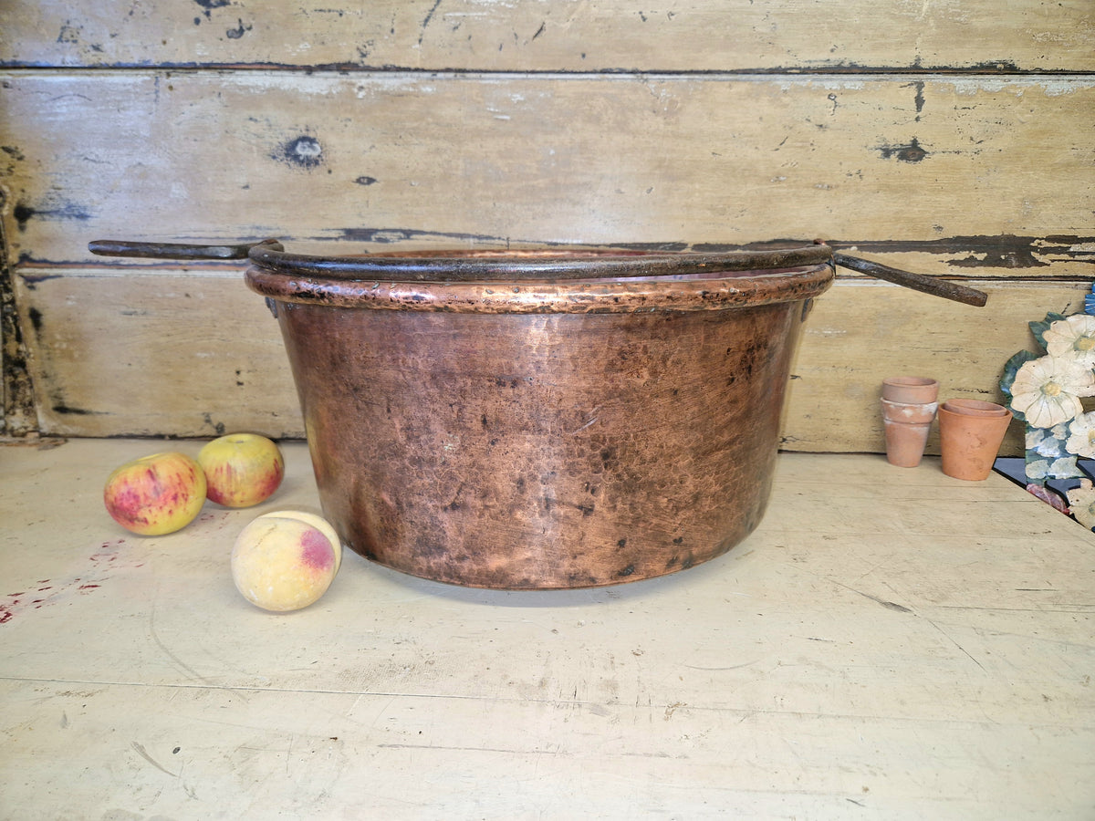Large Antique Vintage Copper Cauldron Cooking Pot Iron Handles