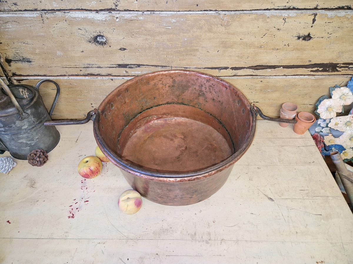Large Antique Vintage Copper Cauldron Cooking Pot Iron Handles