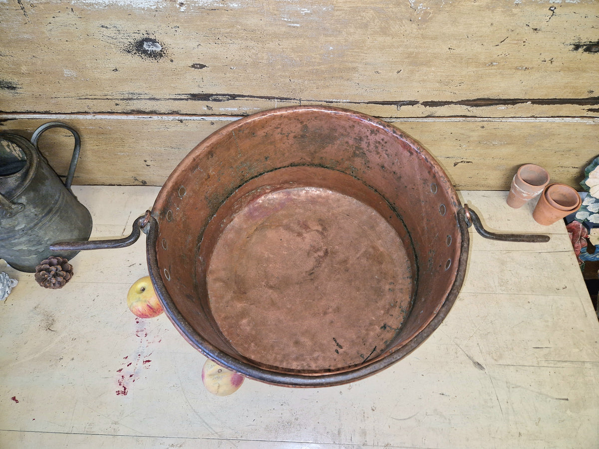 Large Antique Vintage Copper Cauldron Cooking Pot Iron Handles