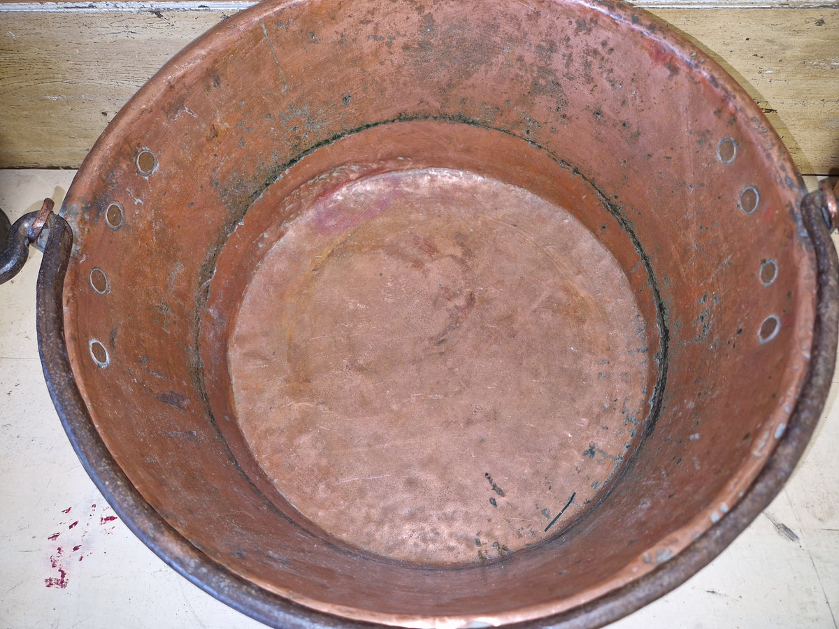 Large Antique Vintage Copper Cauldron Cooking Pot Iron Handles