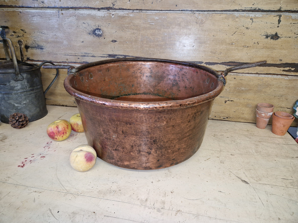 Large Antique Vintage Copper Cauldron Cooking Pot Iron Handles