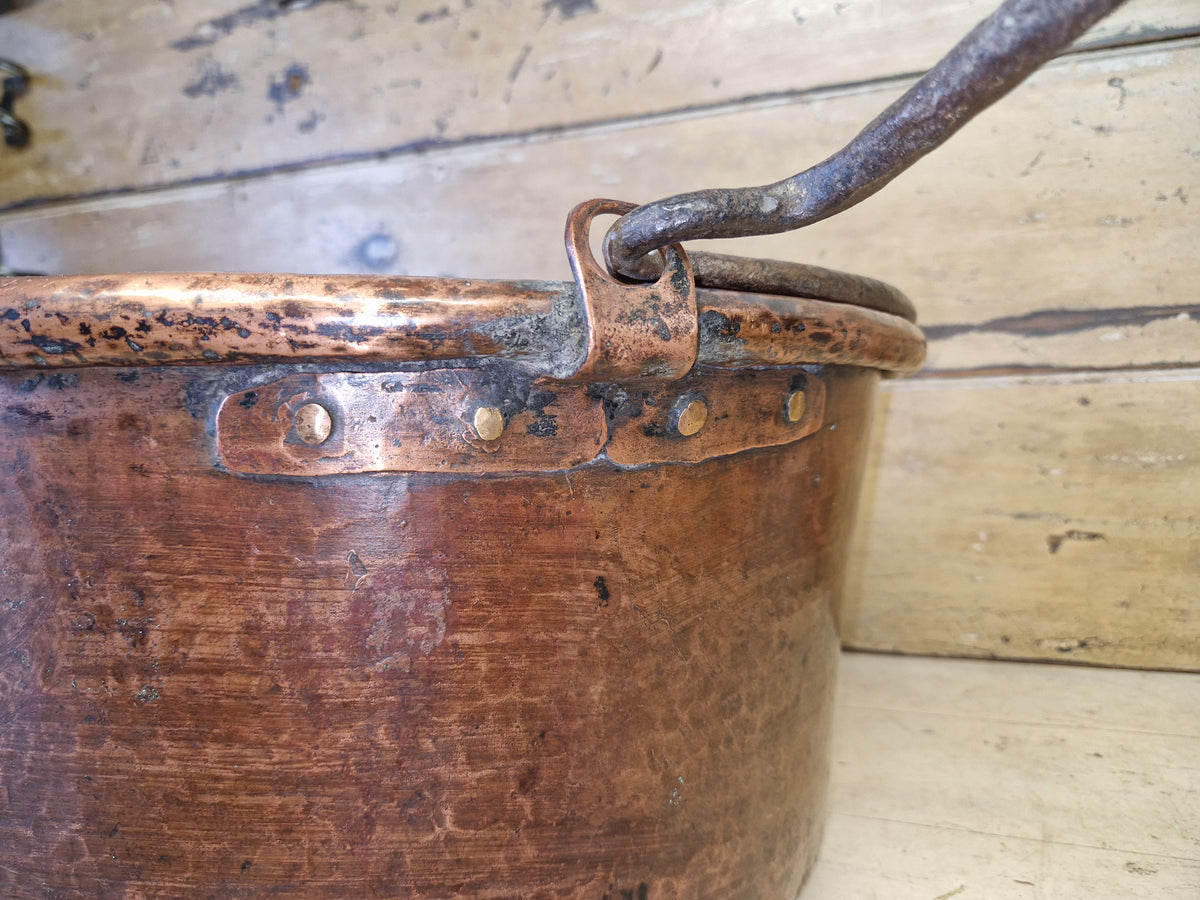 Large Antique Vintage Copper Cauldron Cooking Pot Iron Handles
