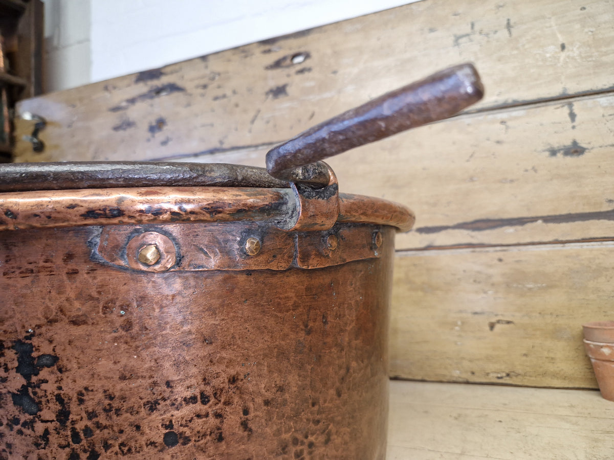 Large Antique Vintage Copper Cauldron Cooking Pot Iron Handles