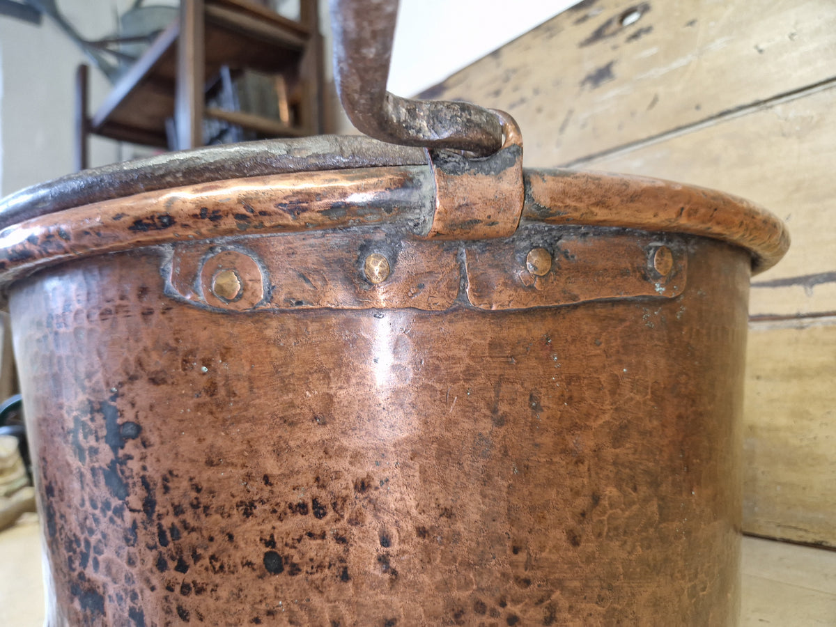 Large Antique Vintage Copper Cauldron Cooking Pot Iron Handles