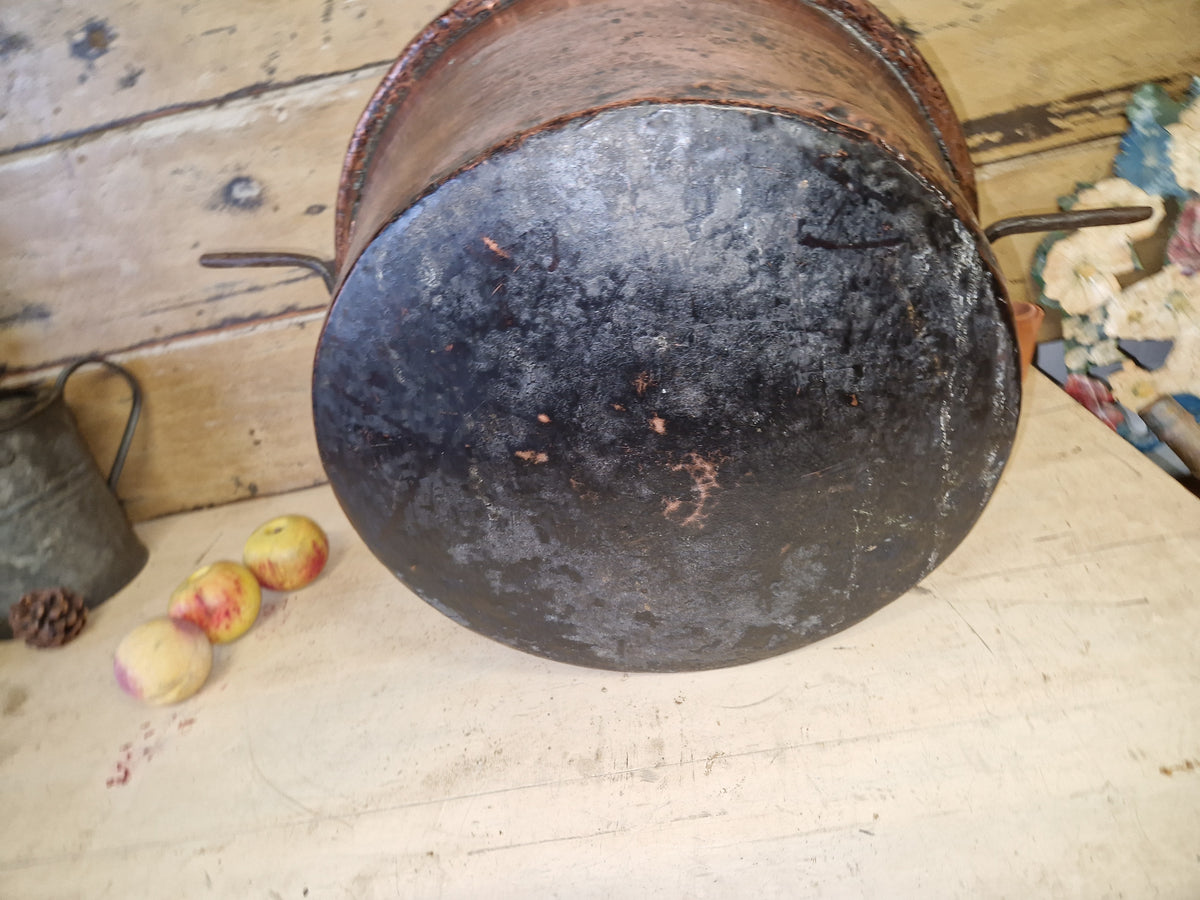 Large Antique Vintage Copper Cauldron Cooking Pot Iron Handles