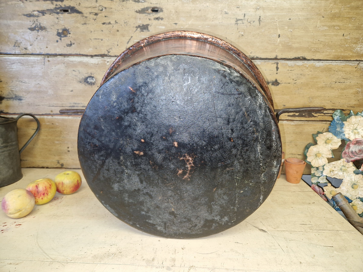 Large Antique Vintage Copper Cauldron Cooking Pot Iron Handles