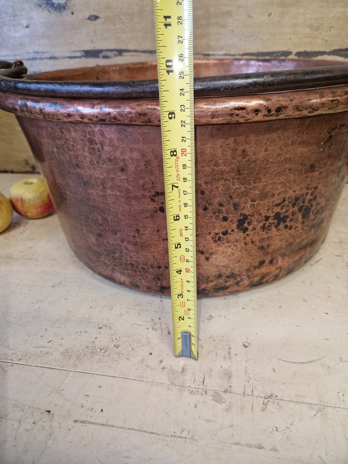 Large Antique Vintage Copper Cauldron Cooking Pot Iron Handles