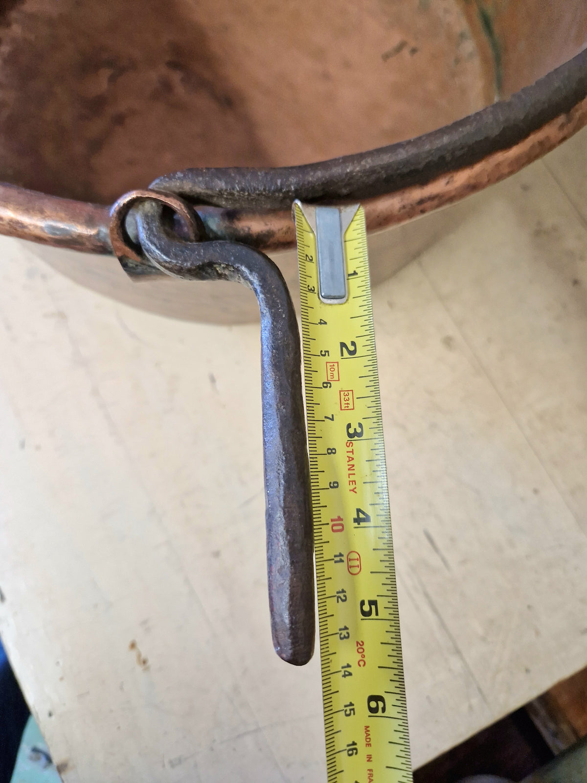 Large Antique Vintage Copper Cauldron Cooking Pot Iron Handles