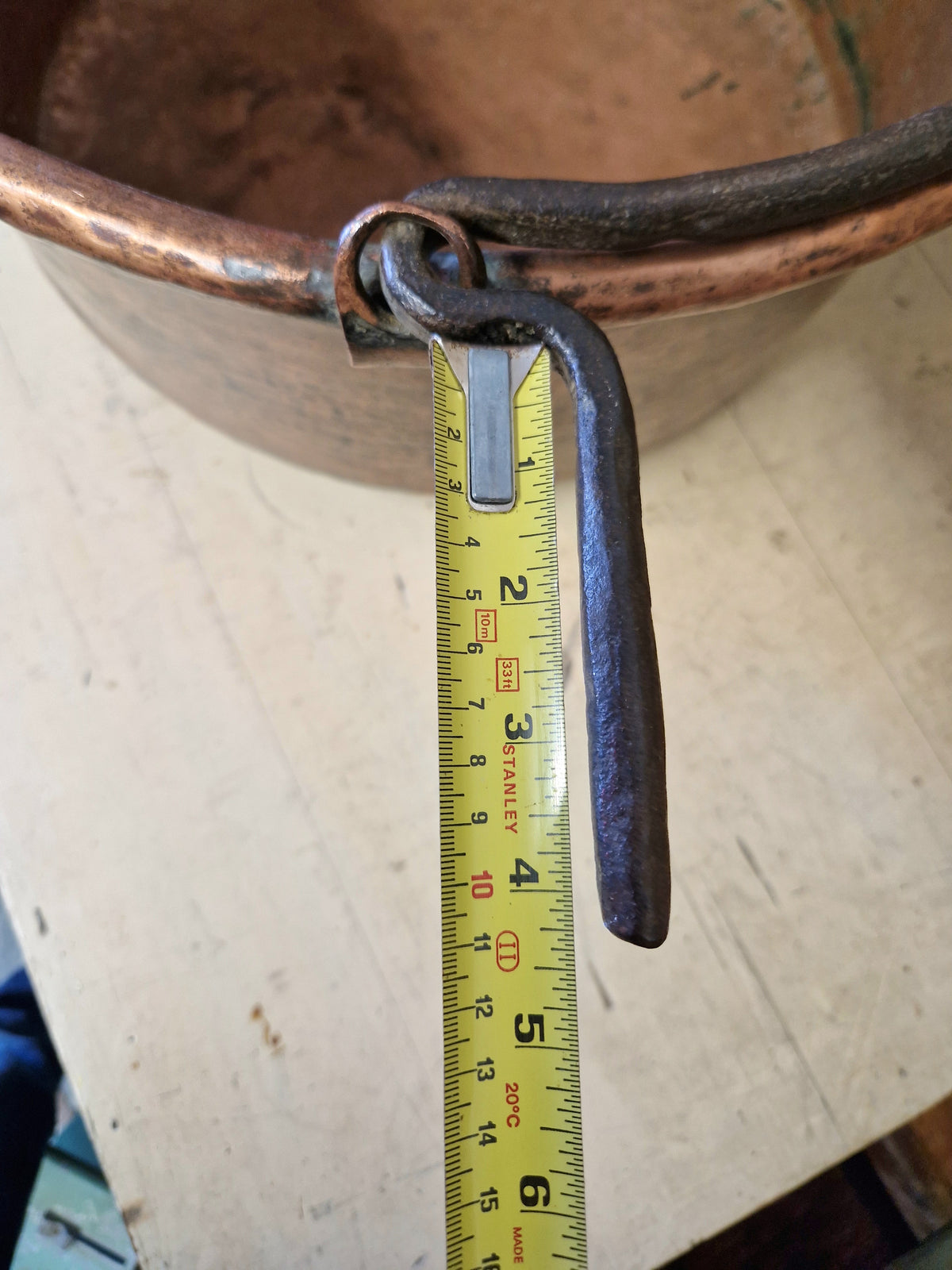 Large Antique Vintage Copper Cauldron Cooking Pot Iron Handles
