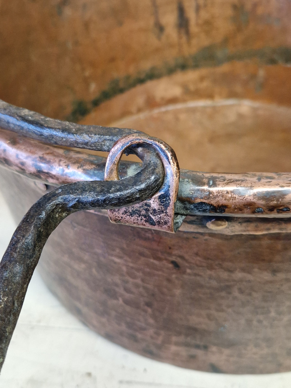 Large Antique Vintage Copper Cauldron Cooking Pot Iron Handles