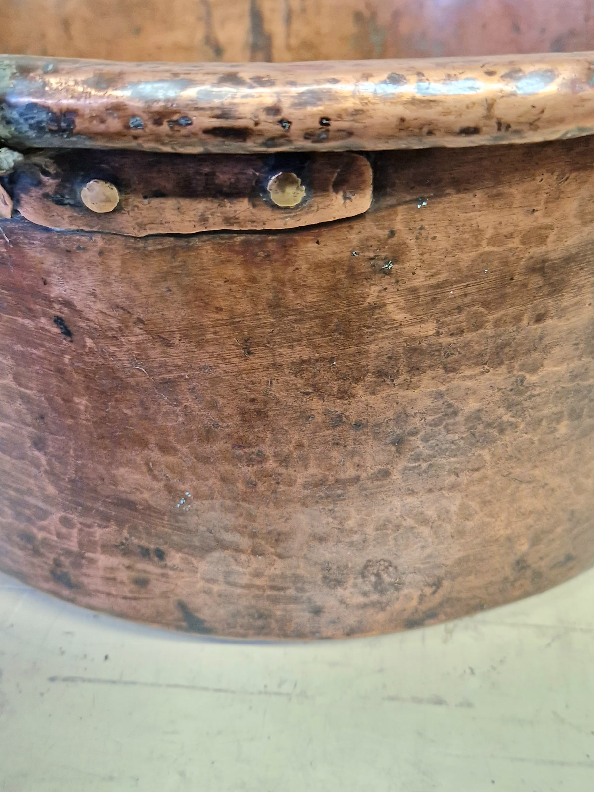 Large Antique Vintage Copper Cauldron Cooking Pot Iron Handles