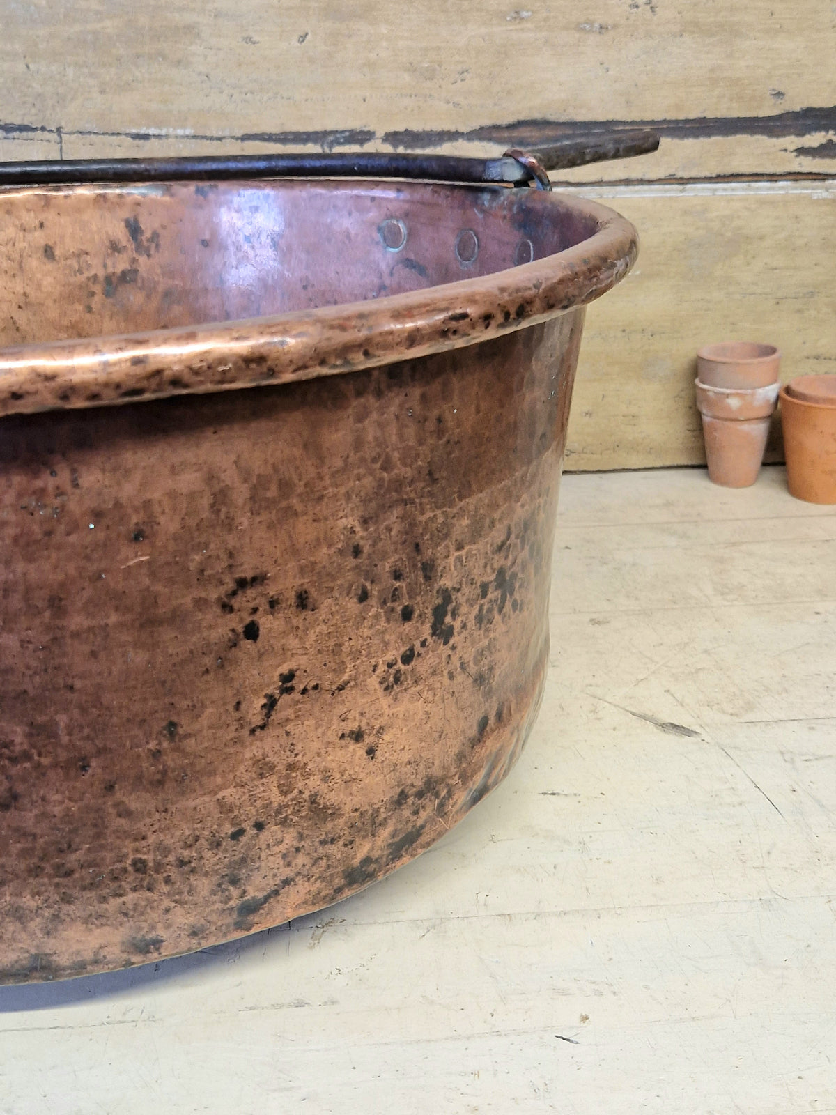 Large Antique Vintage Copper Cauldron Cooking Pot Iron Handles