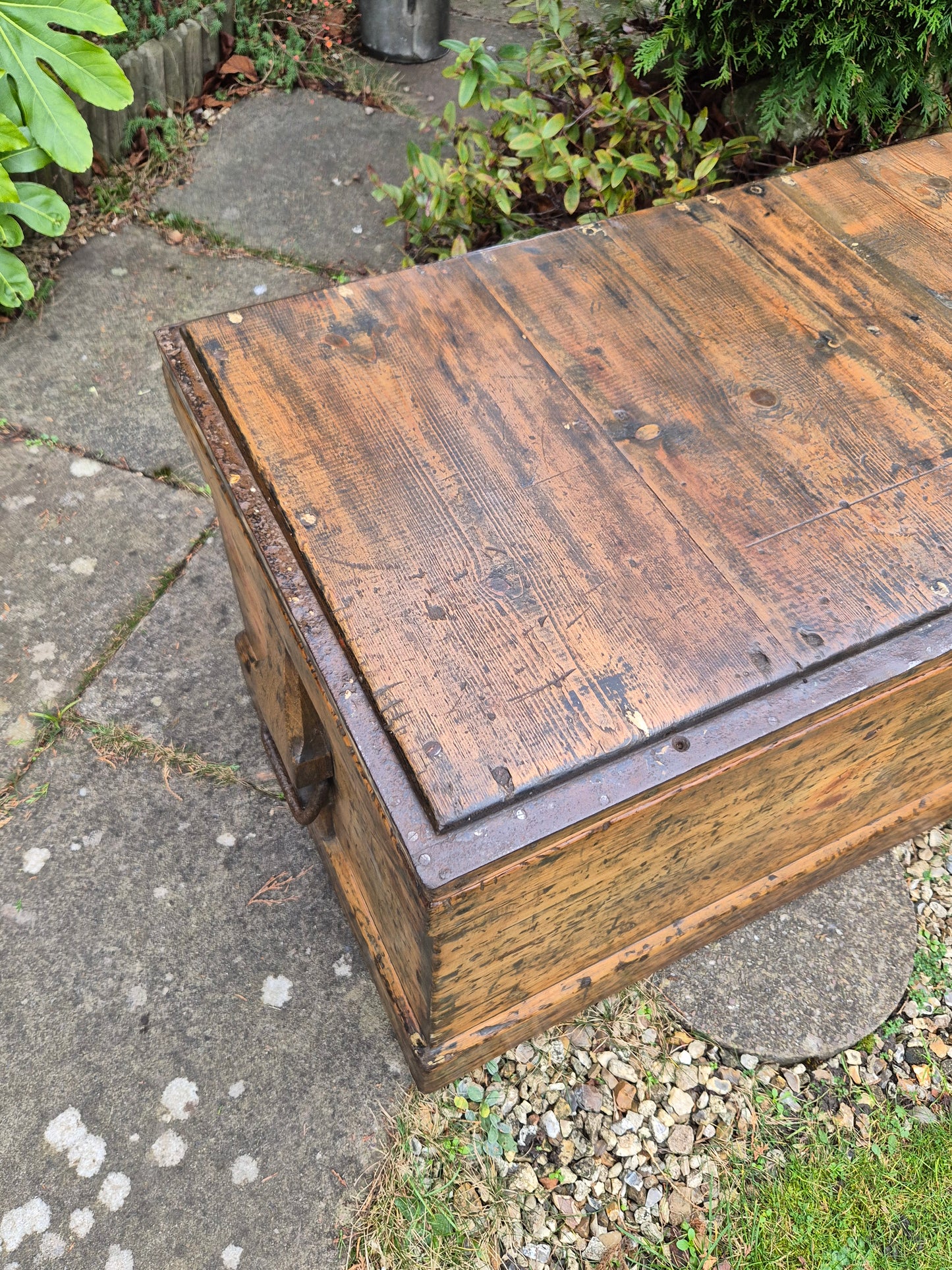 Antique Rustic Pine Box Trunk Chest