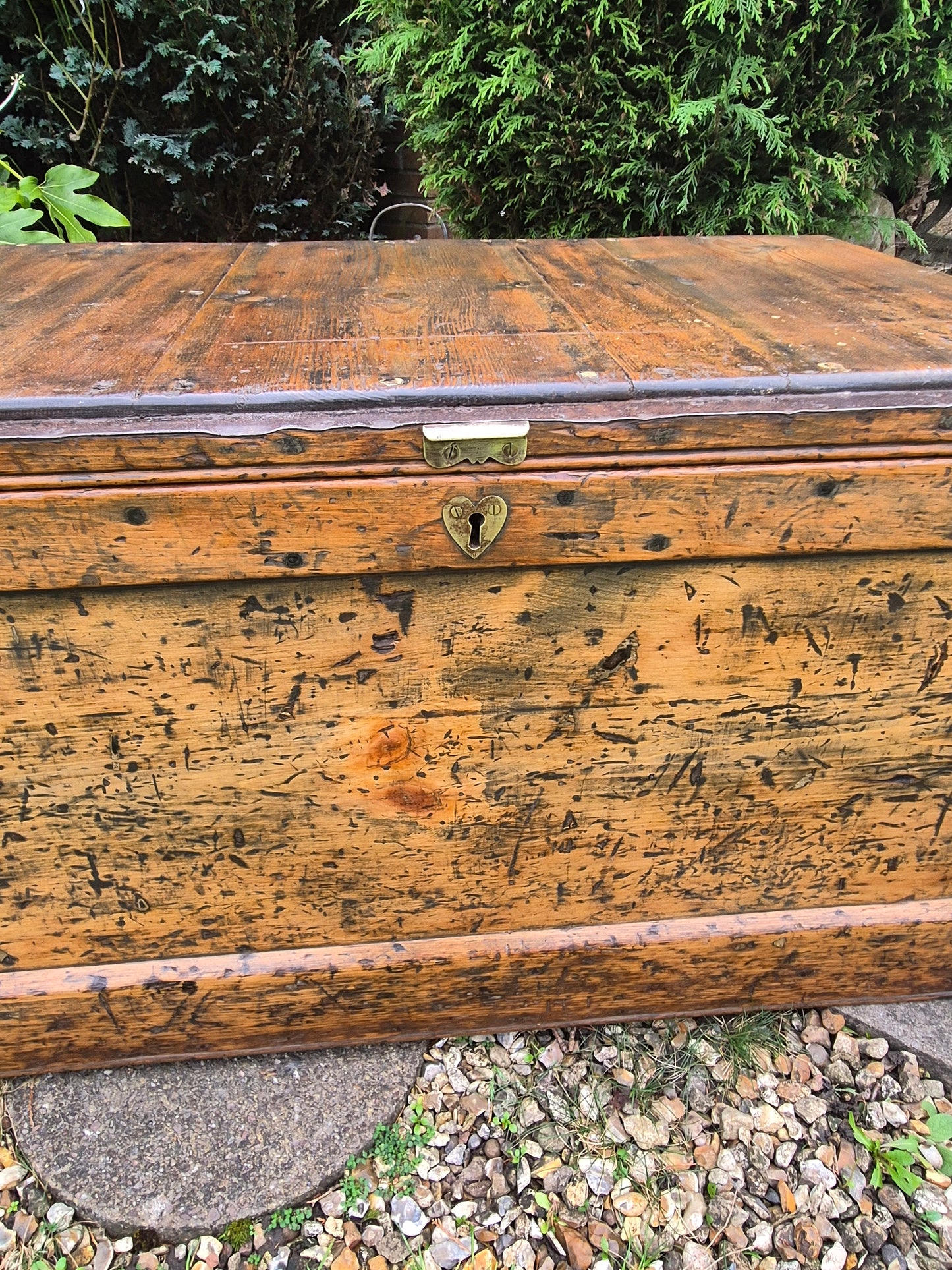 Antique Rustic Pine Box Trunk Chest