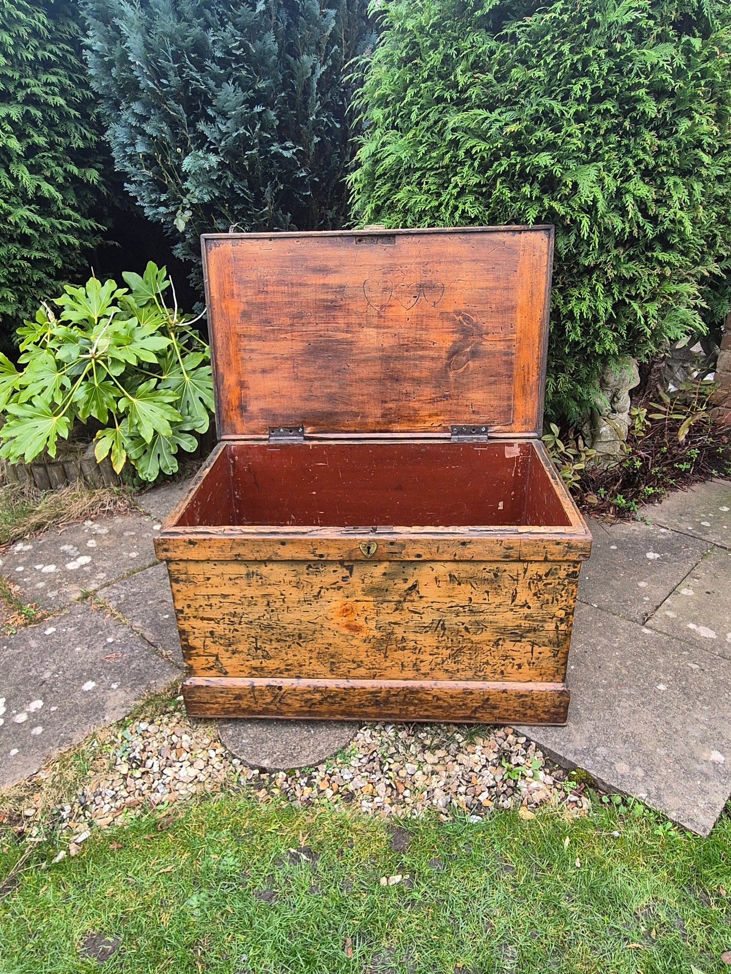 Antique Rustic Pine Box Trunk Chest