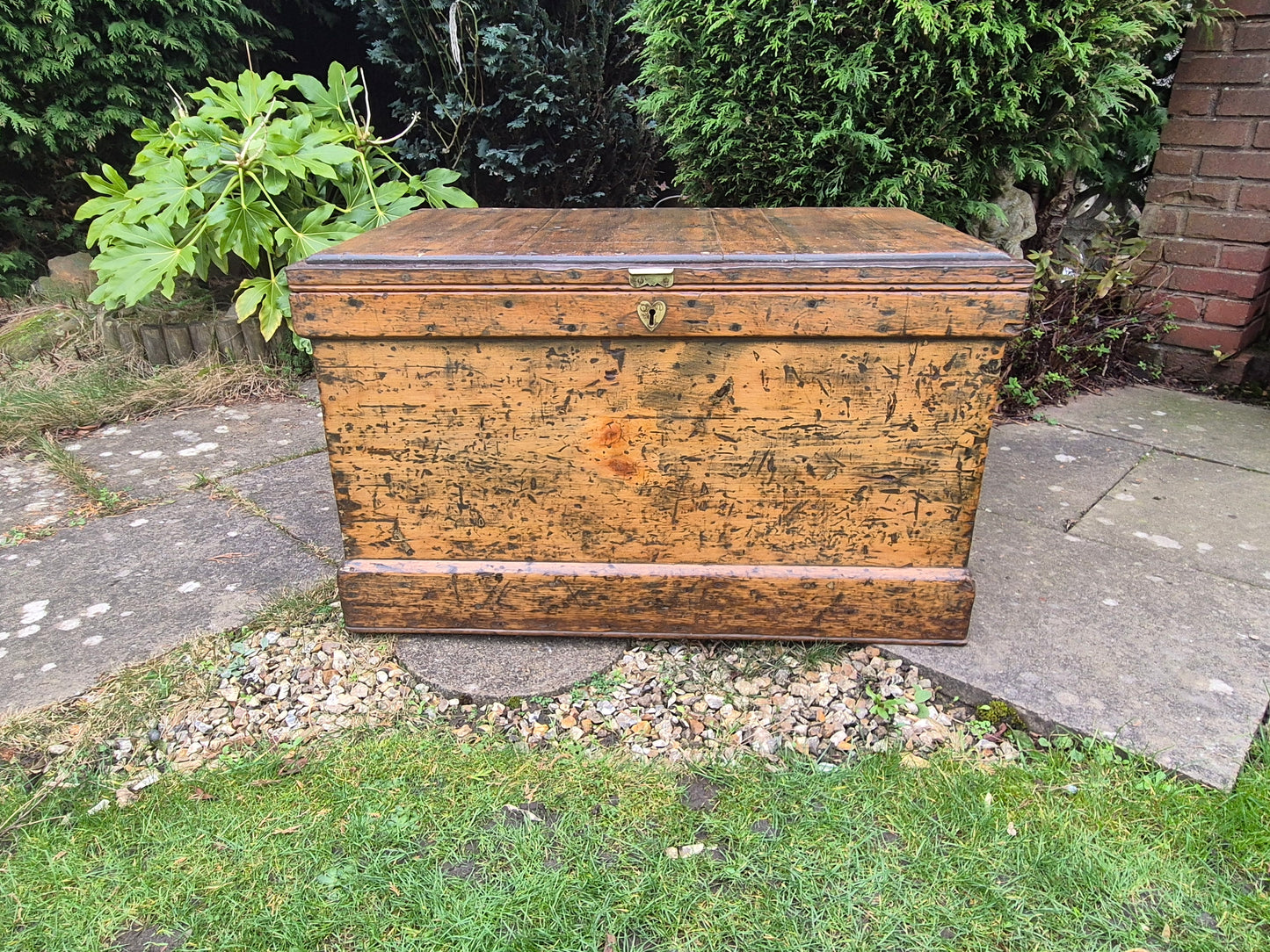 Antique Rustic Pine Box Trunk Chest