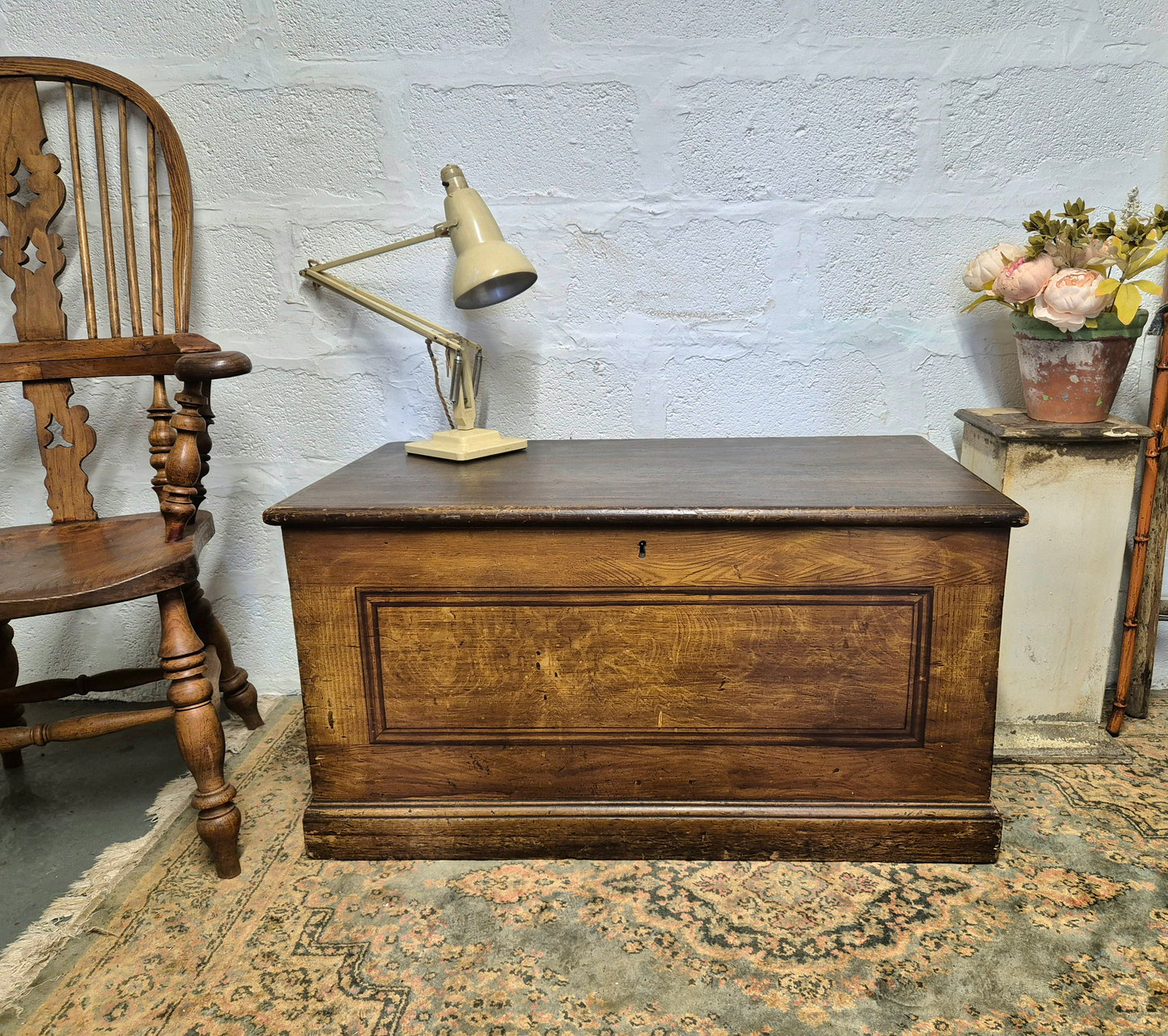Antique Pine Blanket Box With Original Scumbling Wooden Storage Trunk Scumble