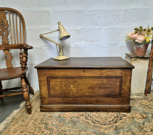 Antique Pine Blanket Box With Original Scumbling Wooden Storage Trunk Scumble