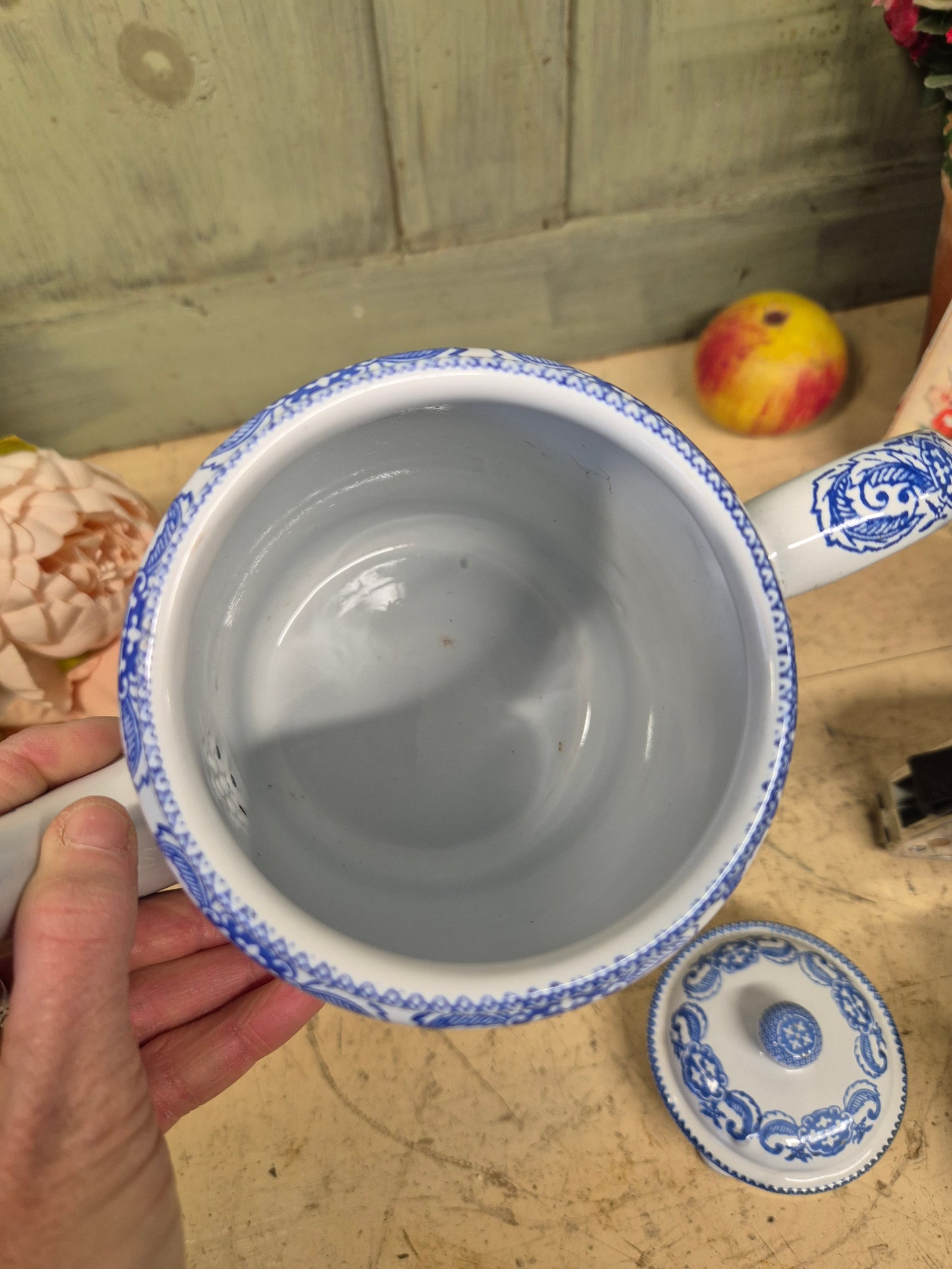 Vintage Blue Willow Enamelware Coffee Pot With Lid Enamel Ware English - Postage Included