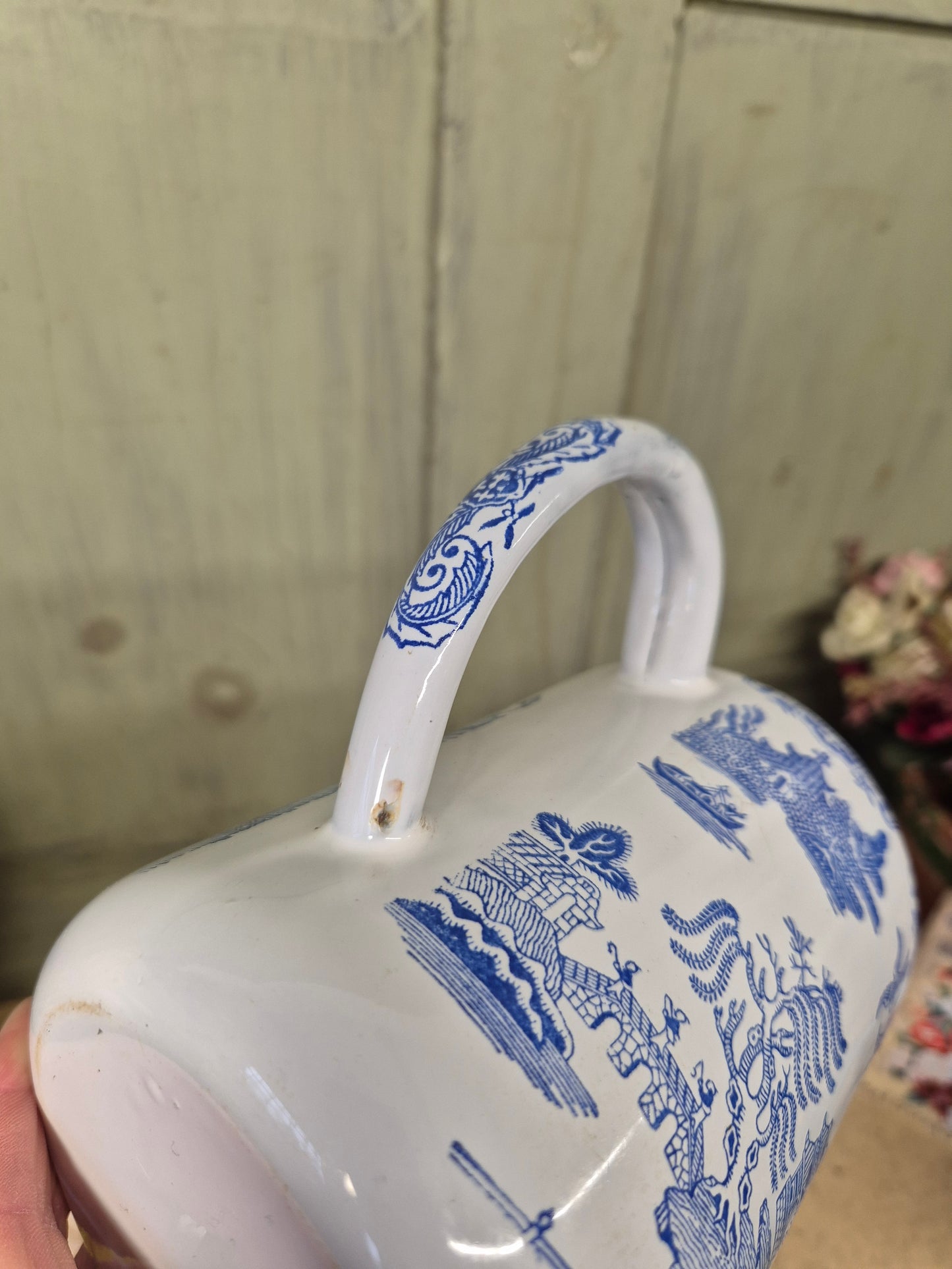 Vintage Blue Willow Enamelware Coffee Pot With Lid Enamel Ware English - Postage Included