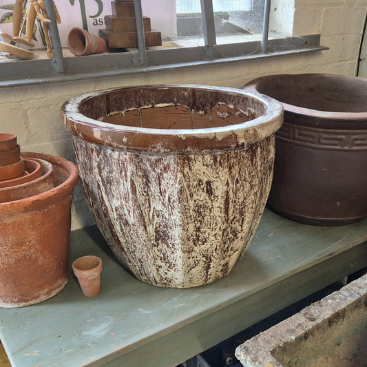 Large Vintage Heavy Fluted Glazed Garden Planter Pot Stunning