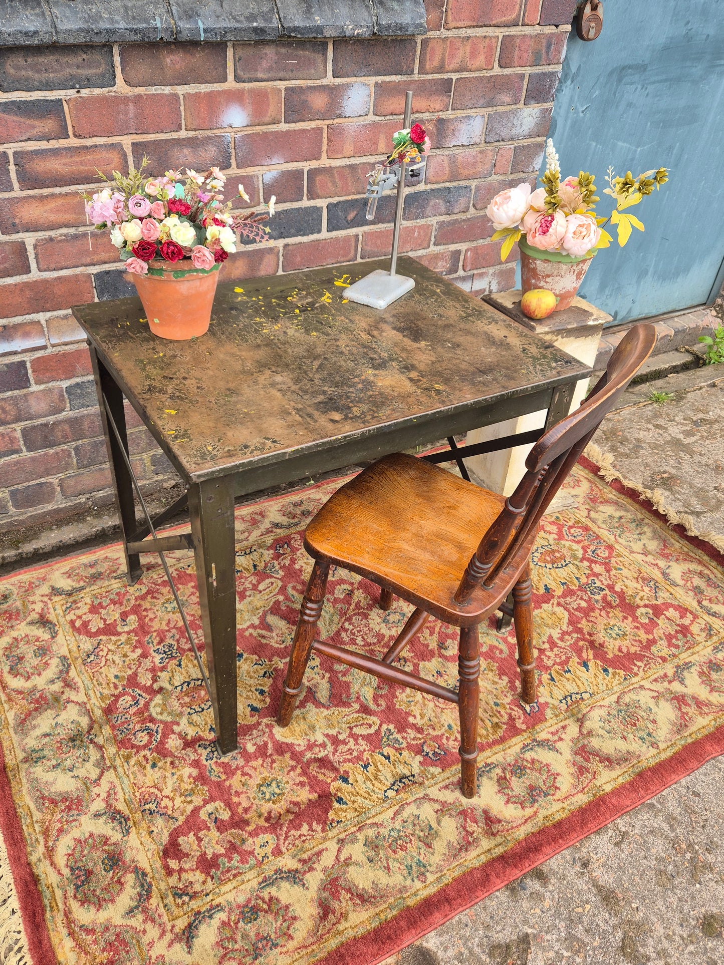 Vintage RONEO 1960s Table Industrial Green Metal Table Desk💚