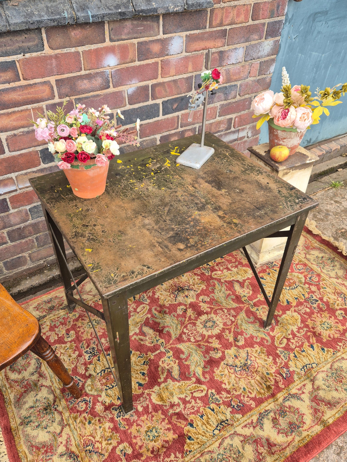 Vintage RONEO 1960s Table Industrial Green Metal Table Desk💚