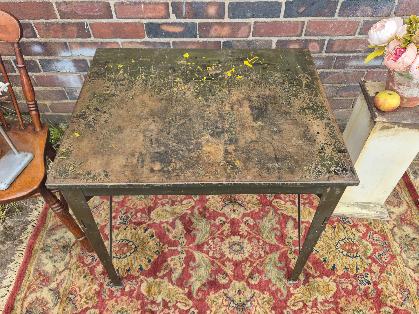 Vintage RONEO 1960s Table Industrial Green Metal Table Desk💚