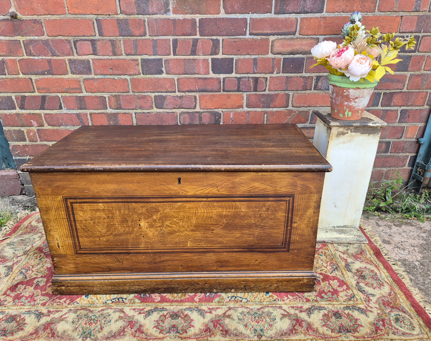 Antique Pine Blanket Box With Original Scumbled Wooden Storage Trunk Scumble