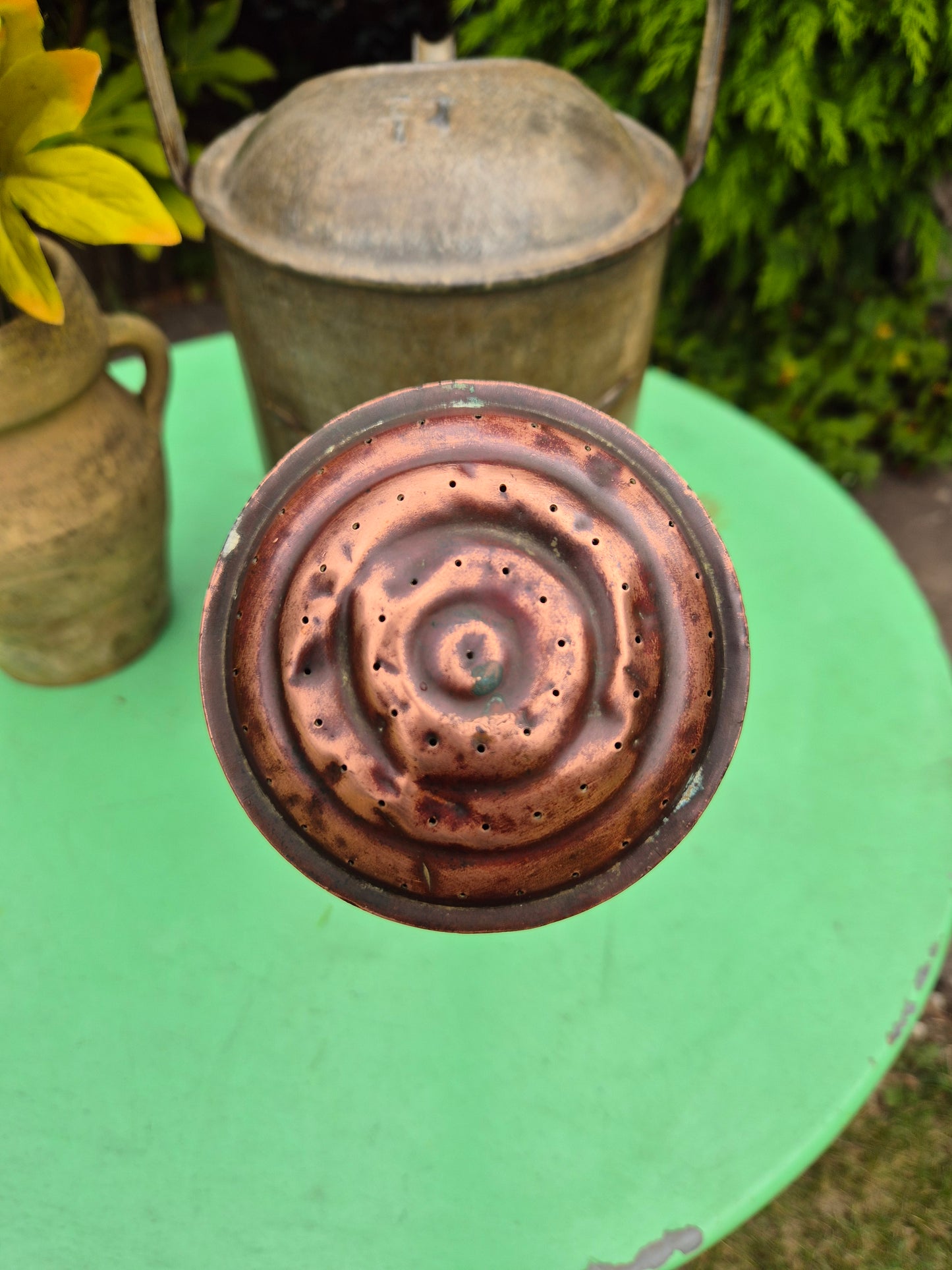Vintage Galvanised Watering Can 1 1/2 Gallon with Copper Rose