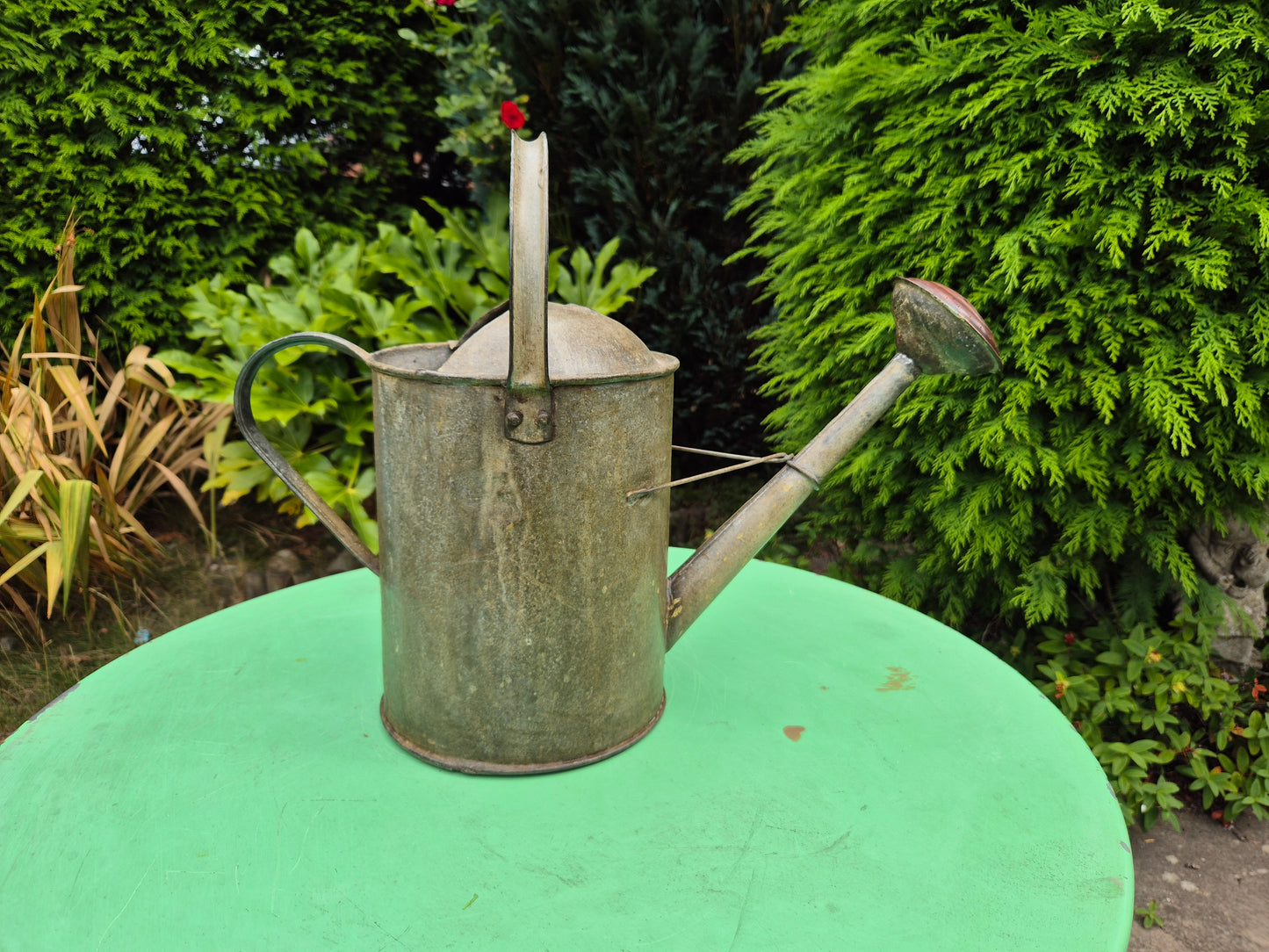 Vintage Galvanised Watering Can 1 1/2 Gallon with Copper Rose