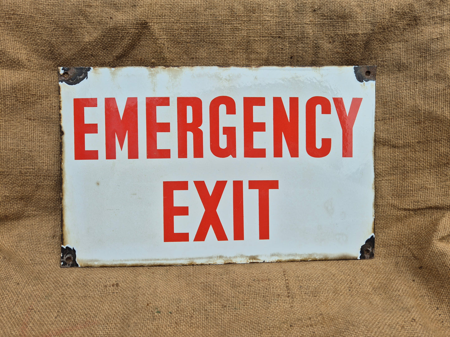 Vintage Enamel Emergency Exit Sign Original Man Cave NOT Fire Enamelled Sign Old Postage Included