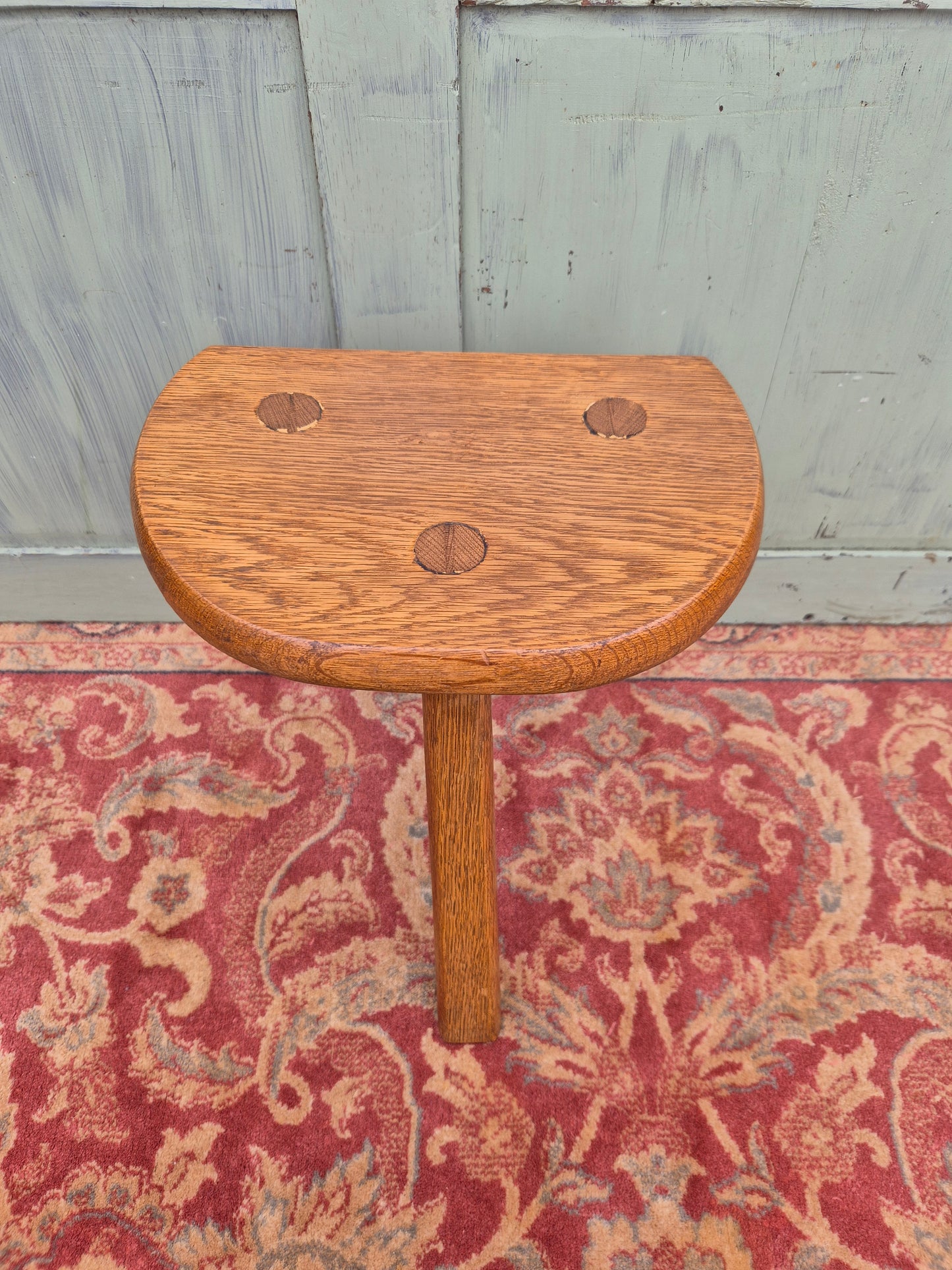Vintage Oak Tripod Milking Stool Pedestal Barn Country Plant Stand