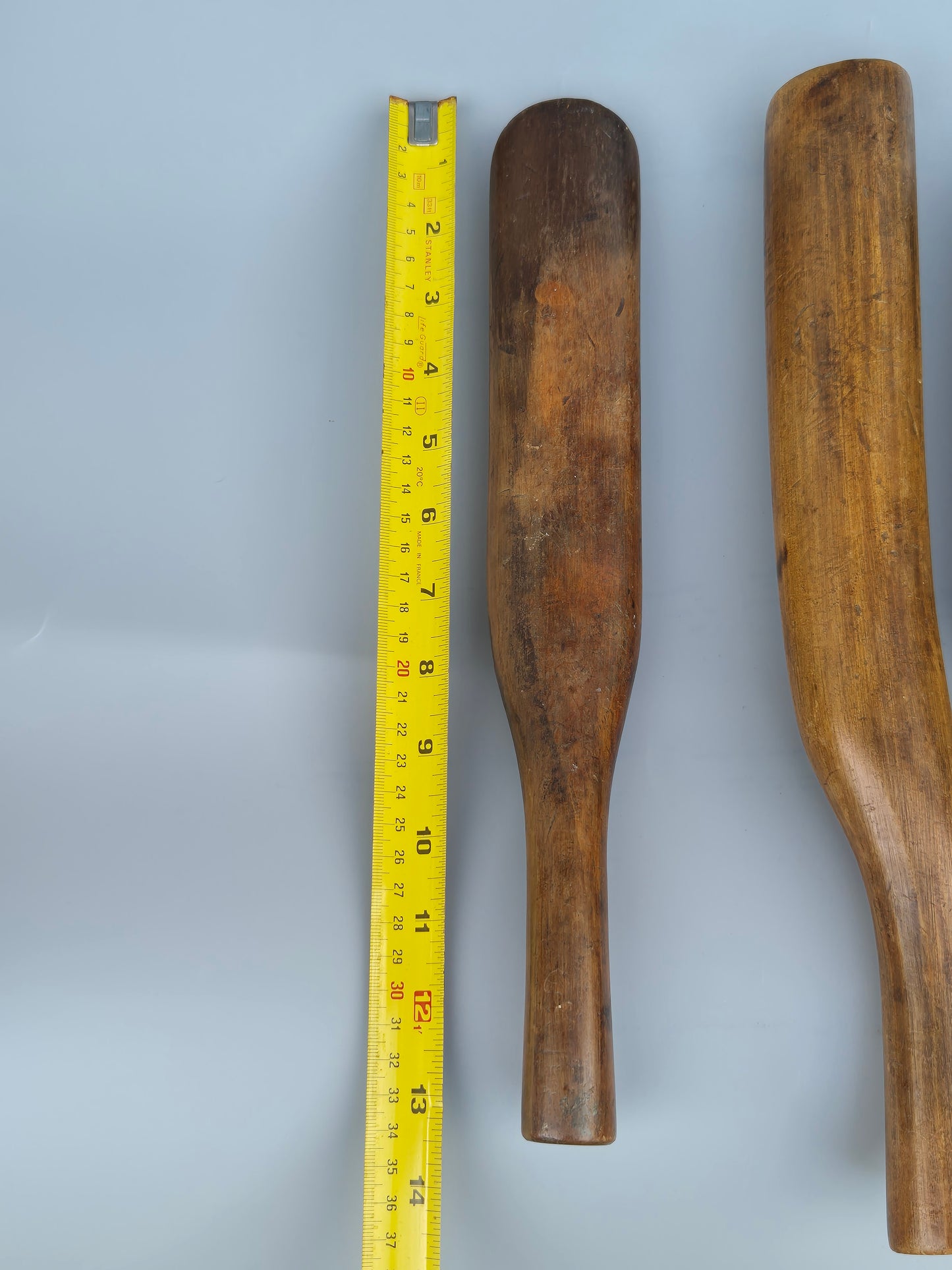 Vintage wooden lead bossing sticks, dressers, and lead mallet, roofing tools X 3