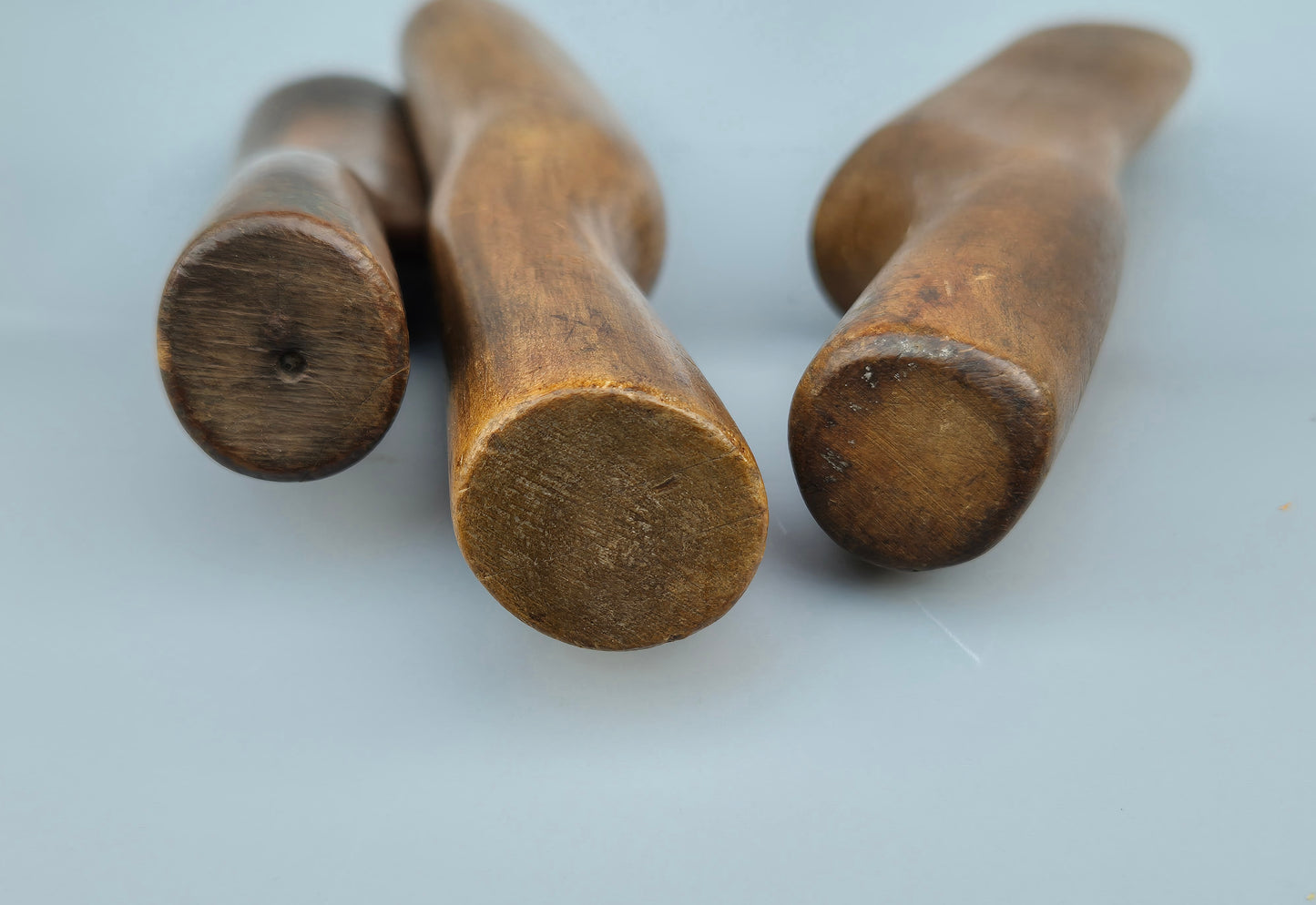 Vintage wooden lead bossing sticks, dressers, and lead mallet, roofing tools X 3