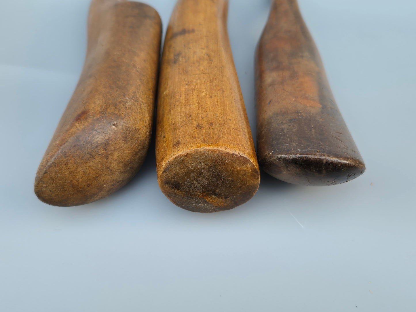 Vintage wooden lead bossing sticks, dressers, and lead mallet, roofing tools X 3