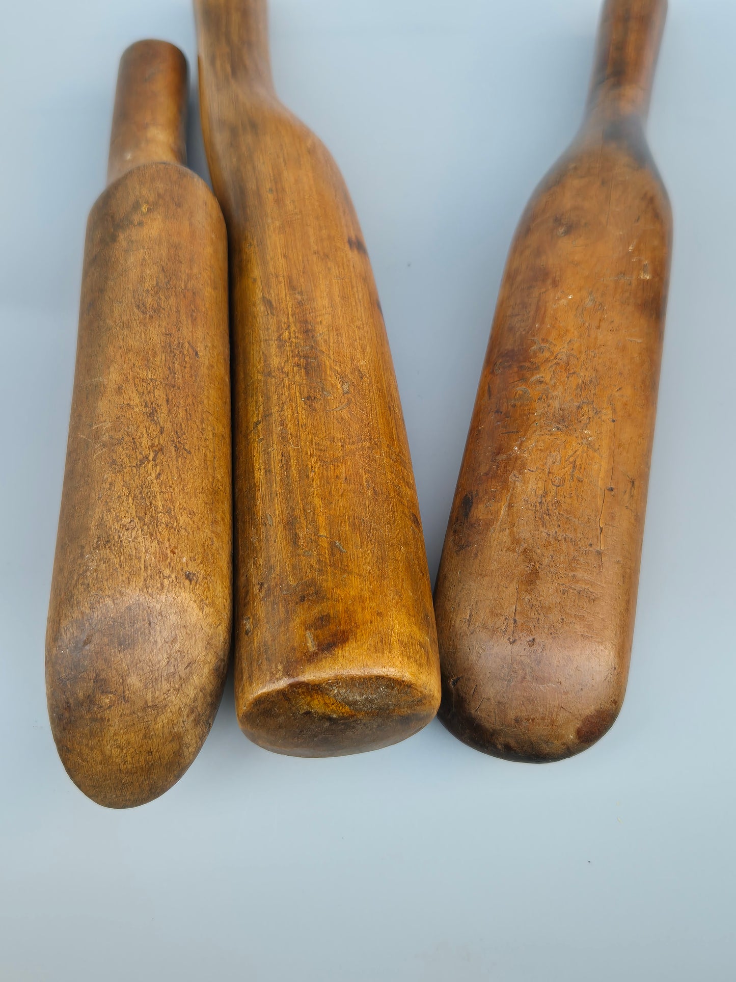 Vintage wooden lead bossing sticks, dressers, and lead mallet, roofing tools X 3