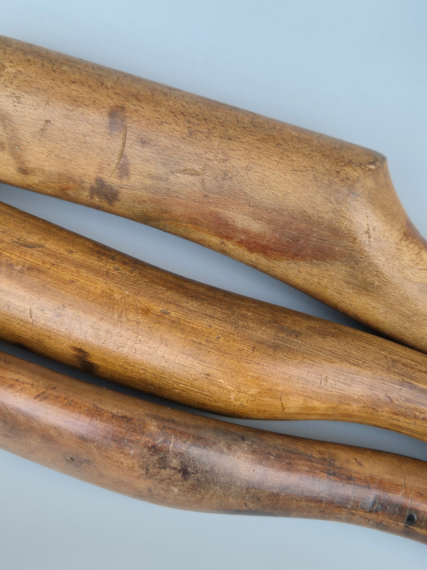 Vintage wooden lead bossing sticks, dressers, and lead mallet, roofing tools X 3