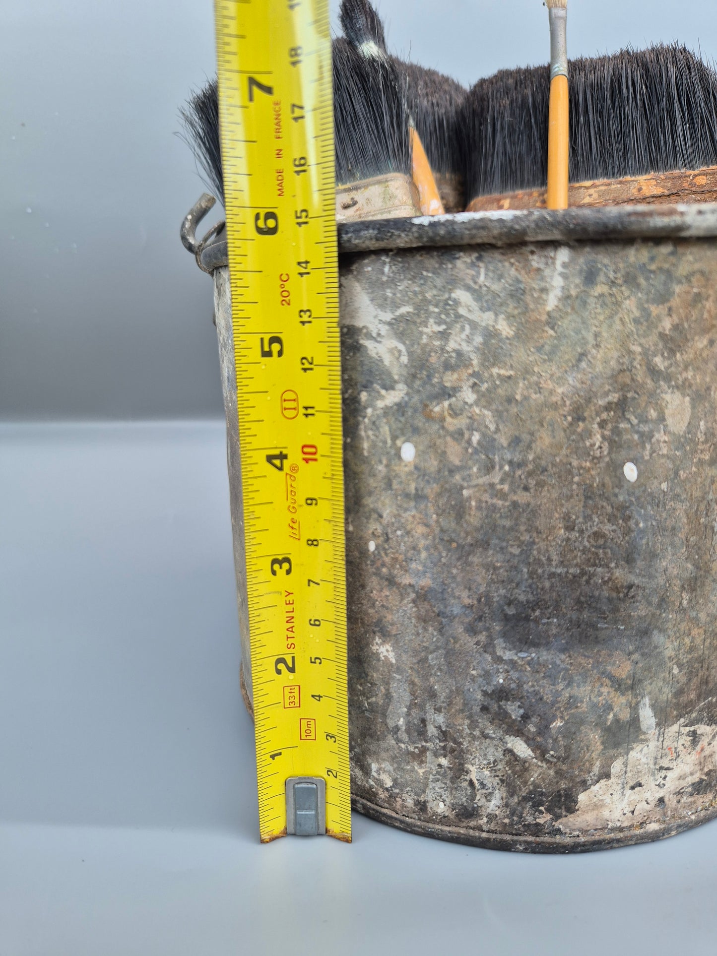 Vintage Paint Brushes x 5 & Metal Paint Kettle Pot Industrial Galvanised Bucket