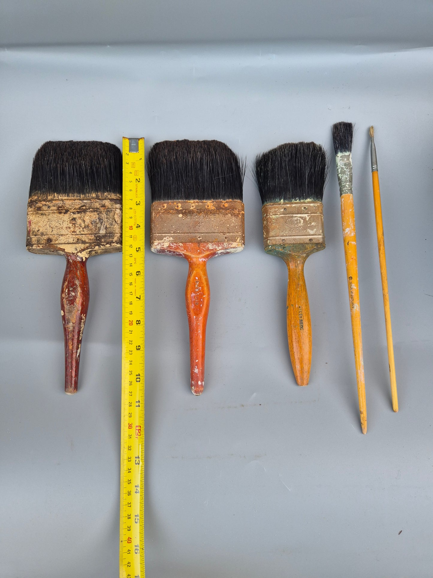 Vintage Paint Brushes x 5 & Metal Paint Kettle Pot Industrial Galvanised Bucket