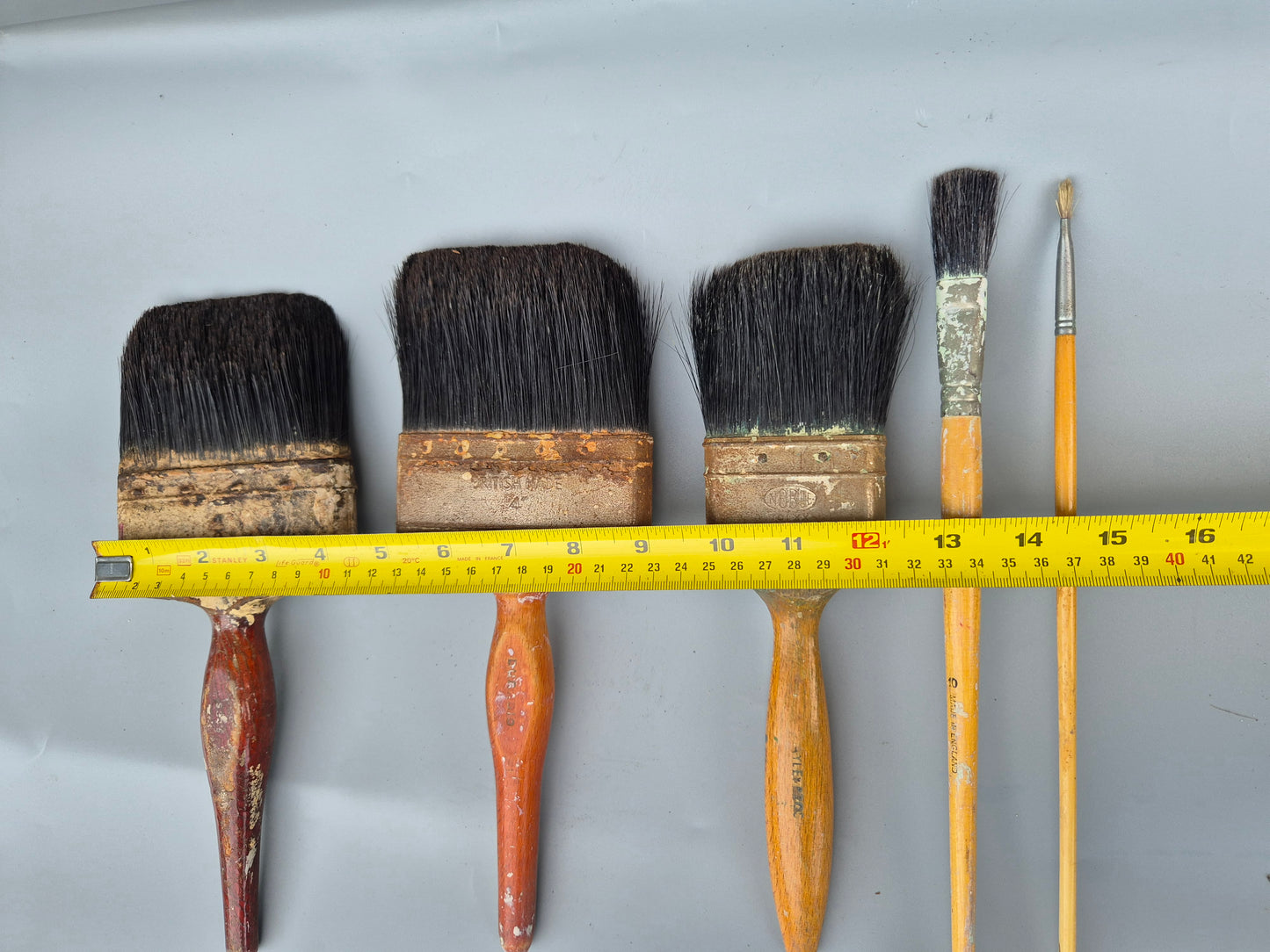 Vintage Paint Brushes x 5 & Metal Paint Kettle Pot Industrial Galvanised Bucket