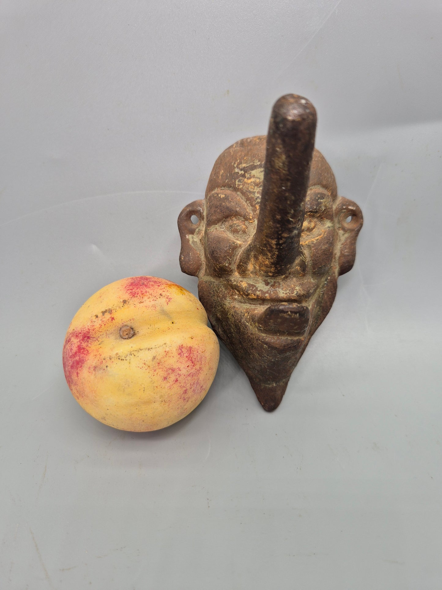 Vintage Cast Iron Wall Hook Demon Devil Gothic Long Nose Japan Wall Mask Rare