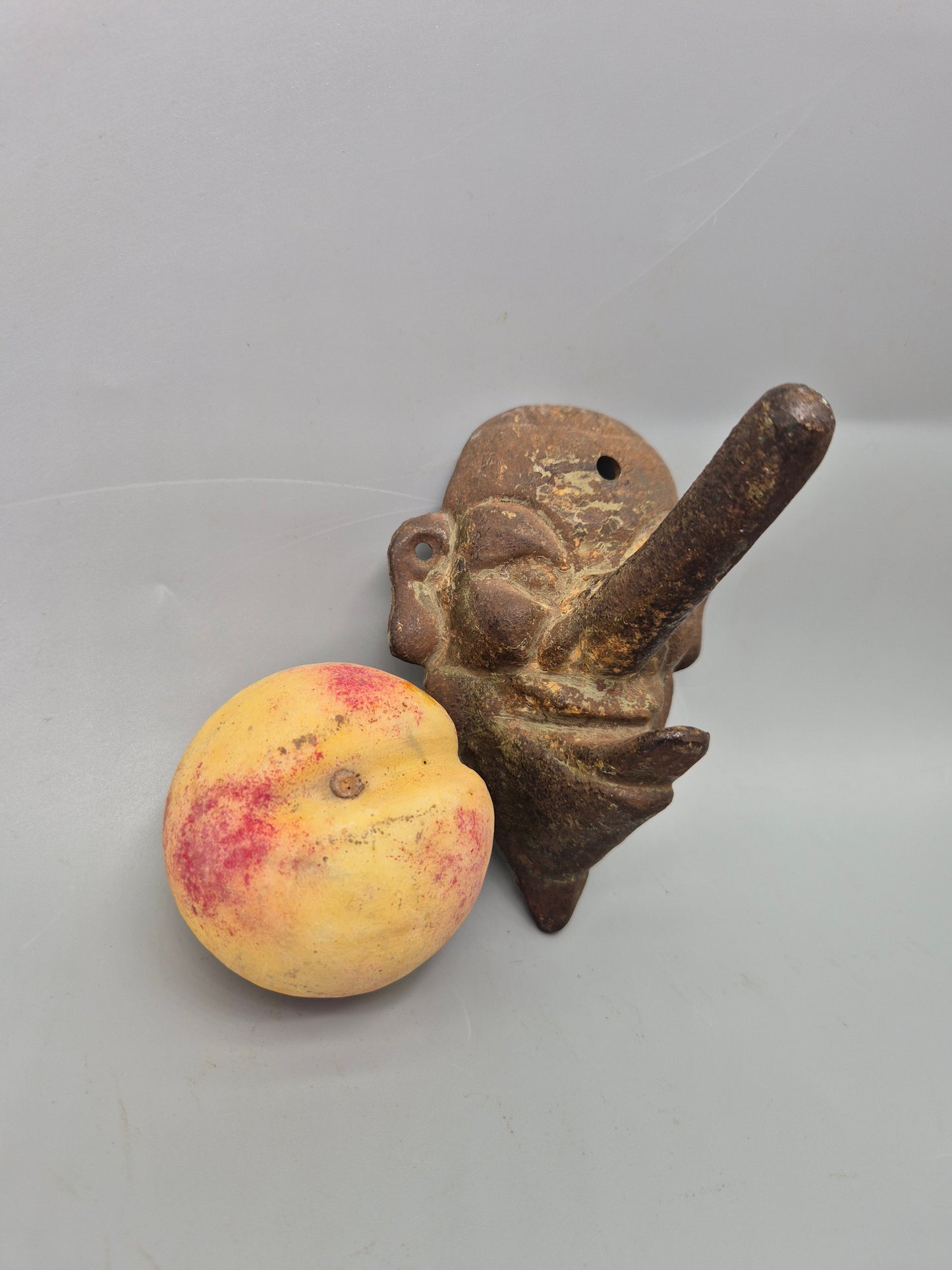 Vintage Cast Iron Wall Hook Demon Devil Gothic Long Nose Japan Wall Mask Rare