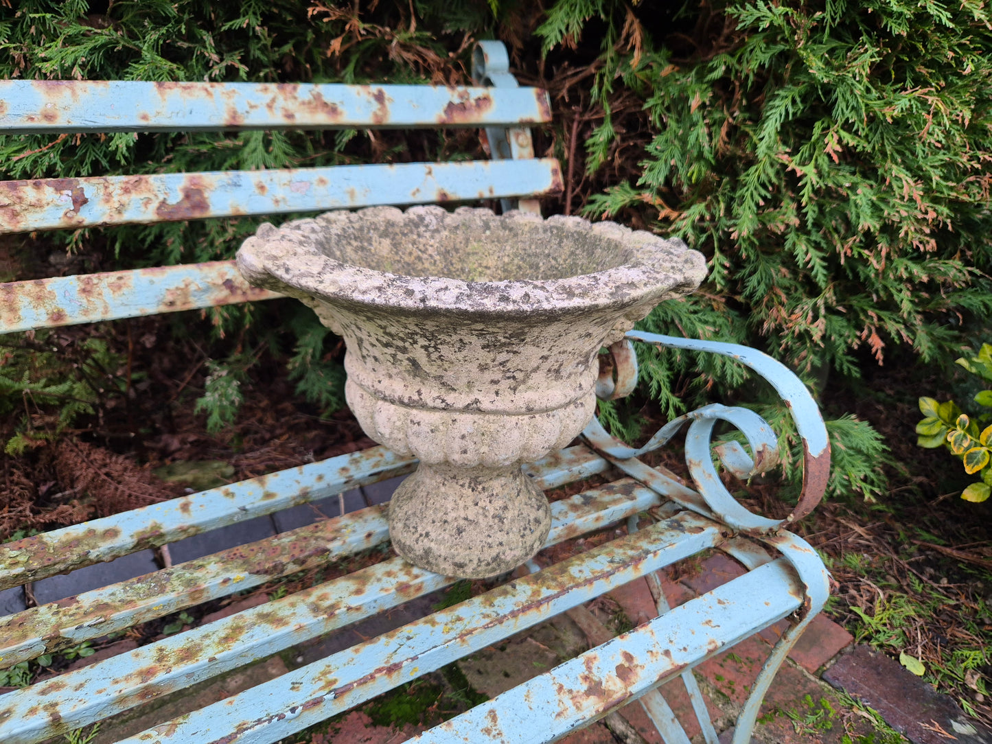 Vintage Small Garden Urn With Grape Design Available In The Malthouse Collective antiques centre in Stroud GL6 6NU
