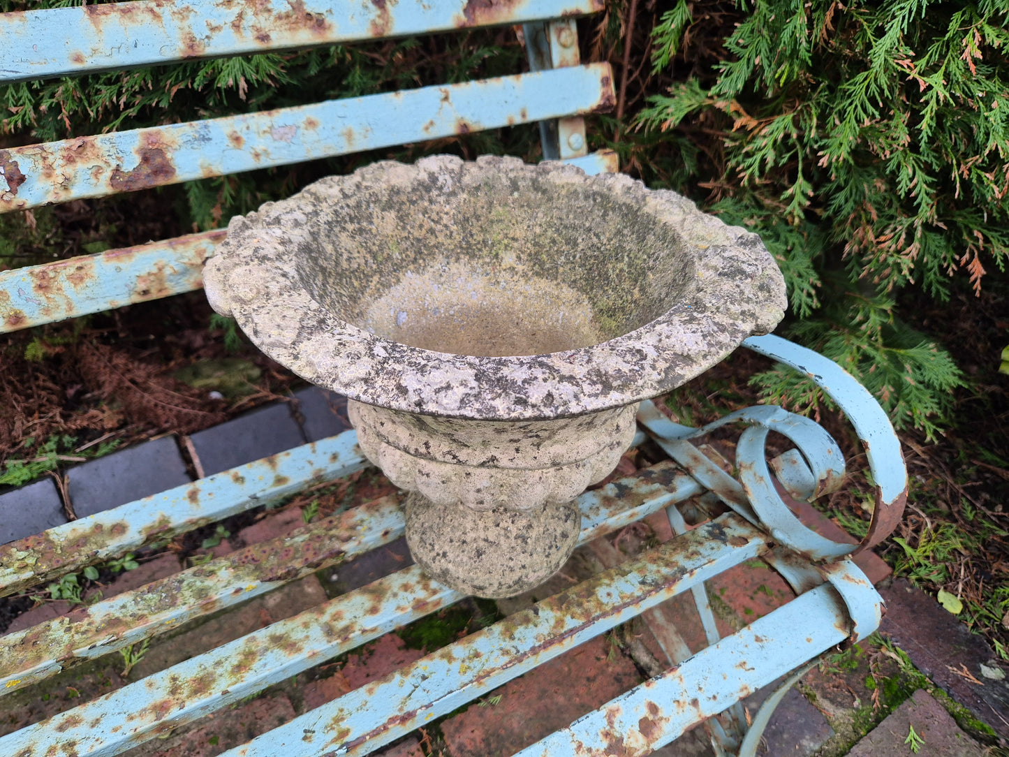 Vintage Small Garden Urn With Grape Design Available In The Malthouse Collective antiques centre in Stroud GL6 6NU
