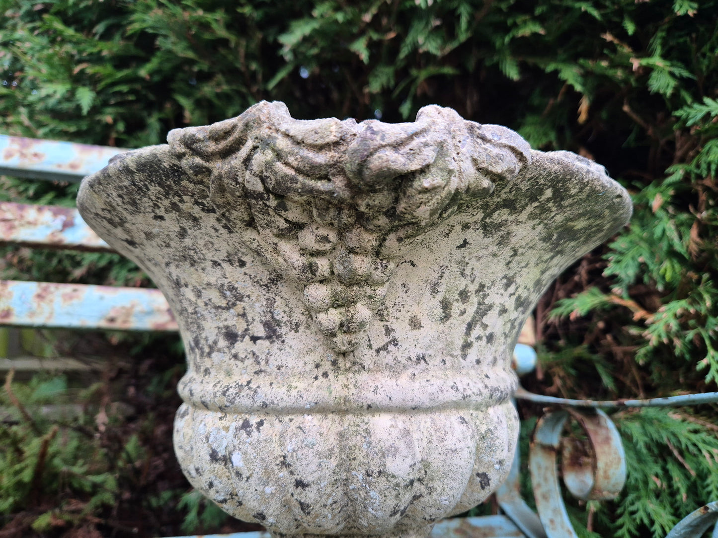 Vintage Small Garden Urn With Grape Design Available In The Malthouse Collective antiques centre in Stroud GL6 6NU