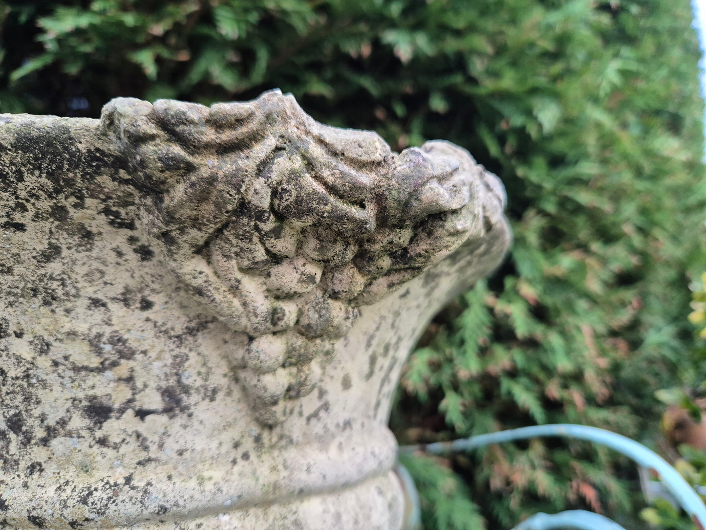 Vintage Small Garden Urn With Grape Design Available In The Malthouse Collective antiques centre in Stroud GL6 6NU